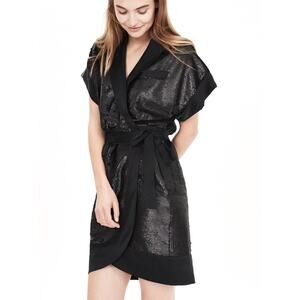 Banana Republic Matte Sequin Wrap Dress Silk Trim Size 2 Small